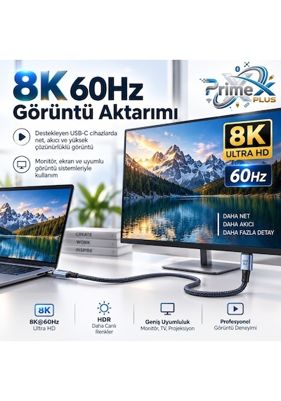 Primex Px-pd240w-2 Usb4 Type-c To Type-c Kablo 2 Metre, 240w Pd Hızlı Şarj, 40gbps Veri Aktarımı, 8k 60hz Görüntü, E-marker Çip, Thunderbolt 3/4 Uyumlu Usb-c Kablo