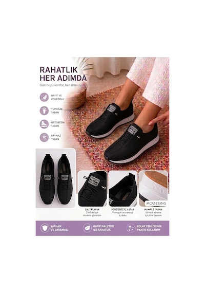 Mcaserıng Full Ortopedık Yumuşak Esnek Ayağınızı Rahat Ettırebılecek Yenı Sezon Yazlık Termo Taban Siyah-kot