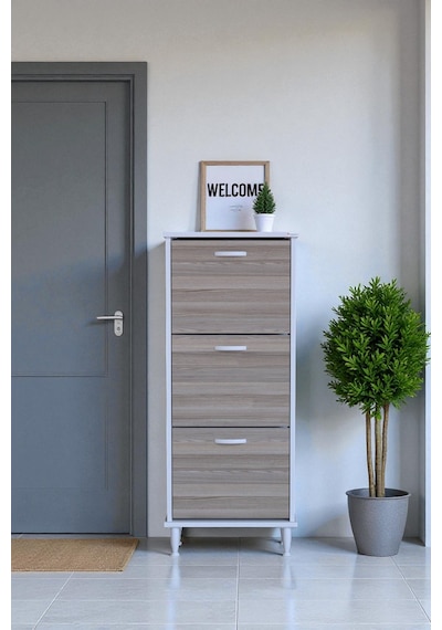 Eliusta Nefes Ayaklı 52 Cm Ayakkabılık Kapı Önü/antre 3 Düşer Kapaklı Cordoba 52x127x26 Cm Ayakkabılık Cordoba