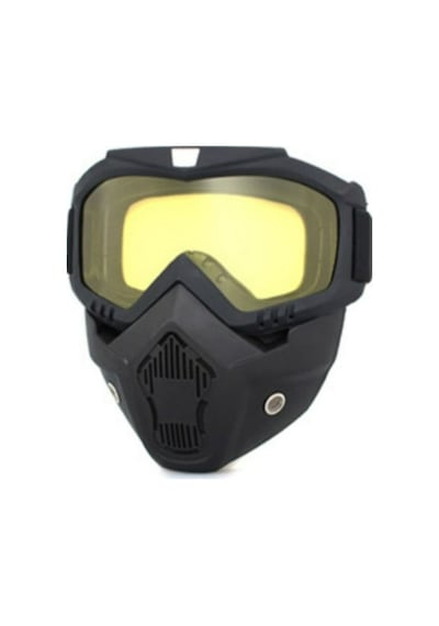 Motoanl Cross Motosiklet Bisiklet Gözlüğü Açık Kask Maskesi Süngerli Bant Lastikli Jet Maske Sarı Camlı Siyah