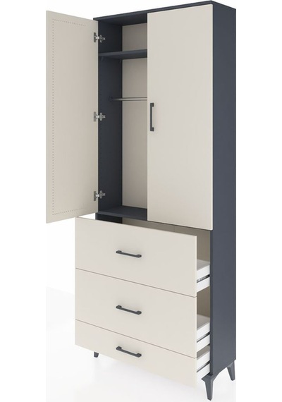 Arges Dolap 2 Raflı 3 Çekmeceli Tek Askılı 88x30x221 Antrasit-aytaşı Antrasit