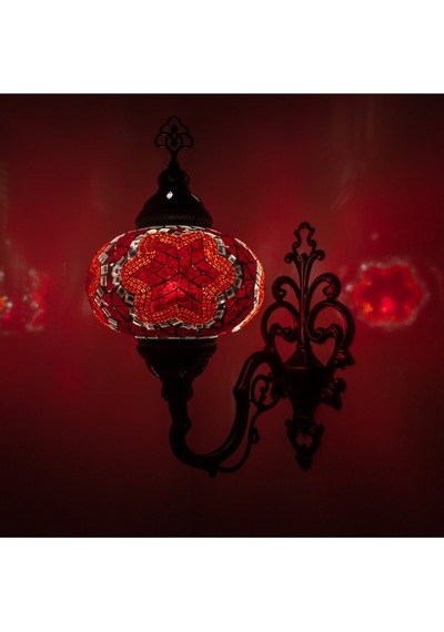 Mozaik Cam Duvar Lambası Gece Lambası Bohem Aplik Kırmızı