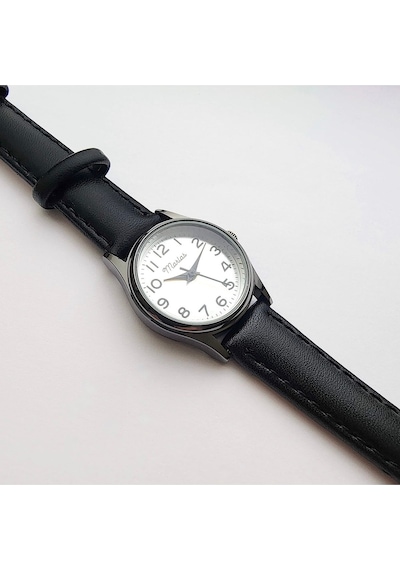 Retro Kadın Kol Saati, Vintage Tasarım, Klasik Tasarım, Siyah Kasa, Minimal Tasarım, Kayışlı Siyah Altın