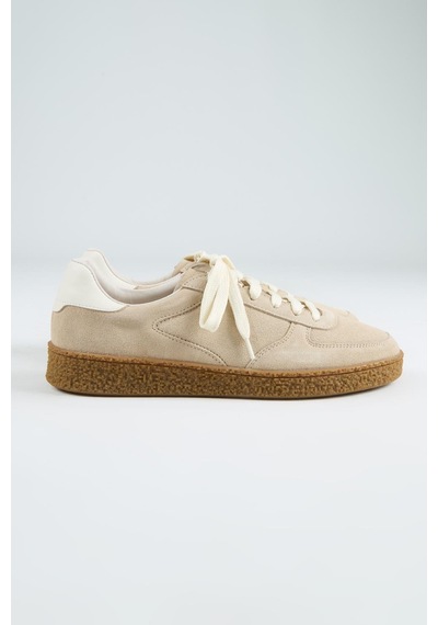 Krahe Sunny Erkek Hakiki Deri Bağcıklı Bej-ekru Sneakers