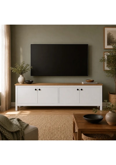 Rustik Tv Ünitesi Florida Meşe - Beyaz 181x57x40 Cm Diğer