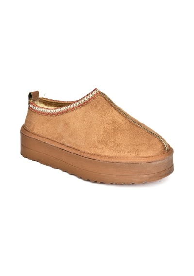Fox Shoes R612047302 İçi Tüylü Kalın Tabanlı Süet Kadın Terlik Taba