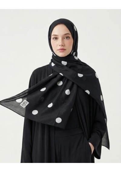 Bushu Puantiye Pamuk Şal Beyaz siyah