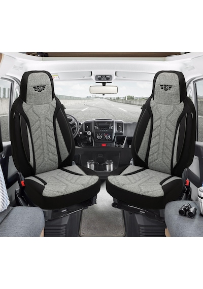 Plkt Serisi Ford Transit T16 2000-2006 İle Uyumlu Pilot Oto Koltuk Kılıfı, Gri/siyah