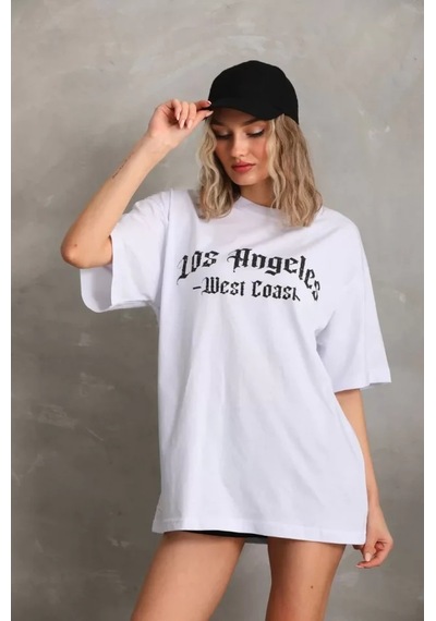 Modi Unisex Baskılı Oversize T-shirt - Beyaz - Mymg96252