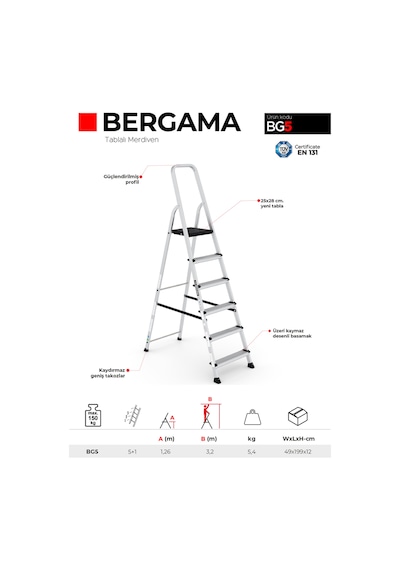 Çağsan BG5 5+1 Basamaklı Bergama Tablalı Merdiven