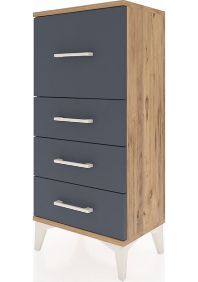 Arges Komodin 4 Çekmeceli 44x30x96 Çam-antrasit Çam