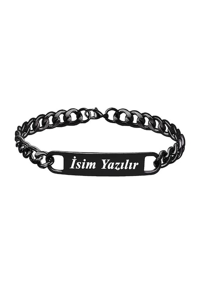 Kişiye Isim Yazılı Dark Black Çelik Erkek Bileklik Ack06Isyh Siyah