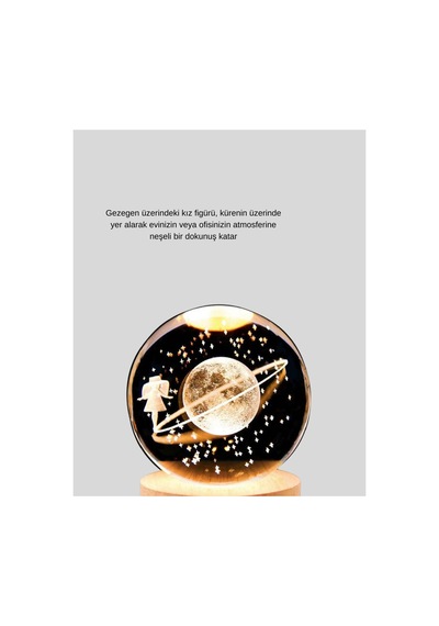 Astraltech Ahşap Standlı Sarı Işıklı Dekoratif Küre Kız Figürü Tasarım