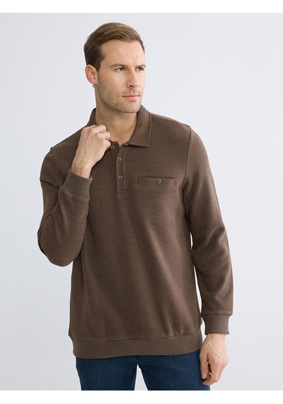 Lcwaıkıkı Classic Kahverengi Polo Yaka Erkek Sweatshirt