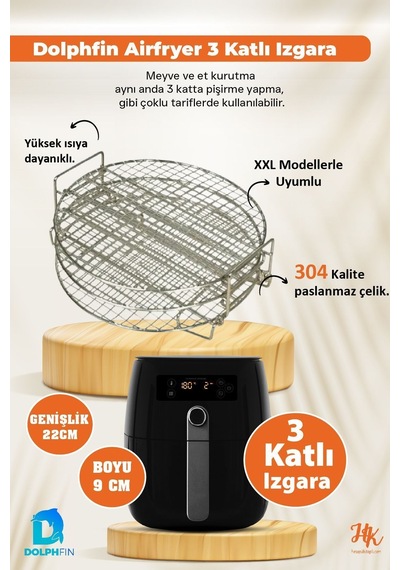 Philips Air Fryer Xxl Uyumlu Üç Katlı Fritöz Izgarası 304 Paslanmaz Çelik
