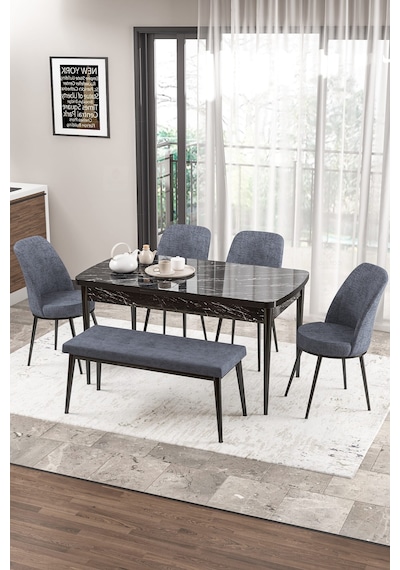 Canisa Concept Zen Serisi 80x132 Mdf Açılabilir Siyah Mermer Desen Masa Takımı 4 Füme Sandalye Ve 1 Bench Masa Siyah Mermer Sandalye Ve Bench Füme Canisa Concept Zen Serisi 80x132 Mdf Açılabilir Siyah Mermer Desen Masa Takımı 4 Füme Sandalye Ve 1 Bench Masa Siyah Mermer Sandalye Ve Bench Füme