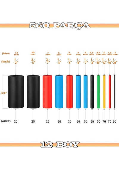 Makaron Kablo Koruyucu Seti 560 Parça Isıyla Daralan Kablo Yalıtım Tamir Seti Kablo Toplayıcı Aparat