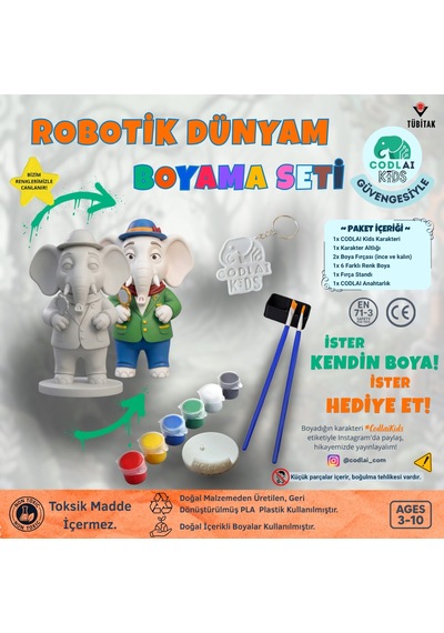 Codlaı Kids Robotik Dünyam 3d Boyama Seti - Çocuklar İçin Eğitici Yaratıcı Oyuncak Boyama Kiti - Süslü Fil
