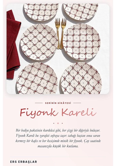Fiyonk Kareli 6'lı Pasta Tabağı Seti 20 Cm Çok Renkli