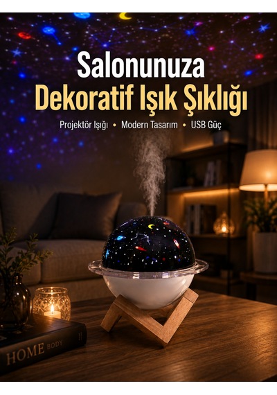Gece Lambası Özellikli Taşınabilir Nemlendirici Ve Aromaterapi Cihazı Usb Girişli - Lisinya