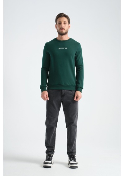 Shooter Sportwear Shooter Erkek Üç İplik Sweatshirt Regular Fit Pamuklu Bisiklet Yaka Günlük Spor Basic Koyu Yeşil