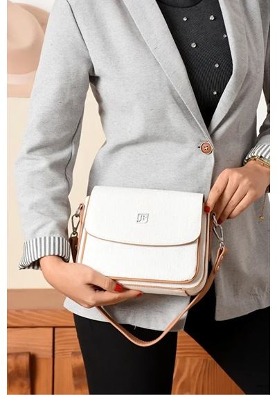 Just Polo Kadın Ayarlanabilir Askılı Şık El & Omuz Çantası Ve Cüzdanı Kombin Shopper Beyaz - Taba