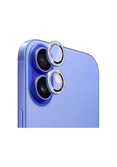 Apple Uyumlu iPhone 16 Ve 16 Plus Laciverttaş Ultramarine Taşlı Kamera Lens Koruyucu Cam Mavi