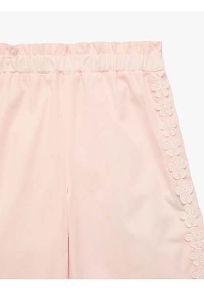Koton Çiçekli Dantel Detaylı Poplin Geniş Paça Pantolon Pembe 7wmg40009aw Gül