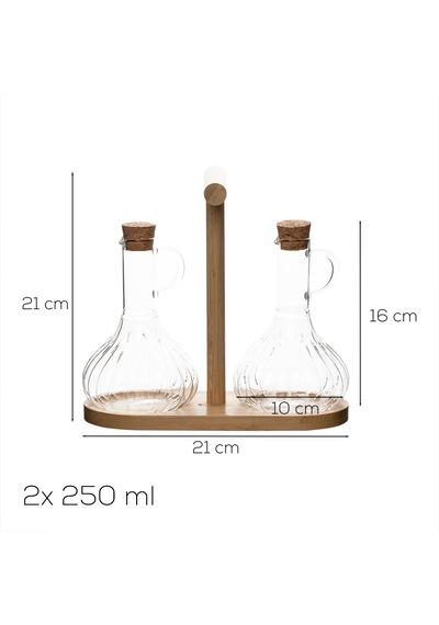 Porsima 415 2li Standlı Mantar Kapaklı Borosilikat Cam Yağlık Sirkelik Yağdanlık 250+250ml Şeffaf
