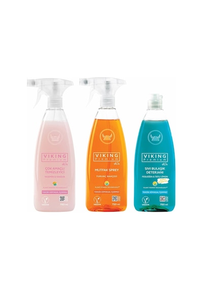 Viking Premium Mutfak Spreyi Sıvı Bulaşık Deterjanı ve Sprey Yüzey Temizleyici 3 x 750 ML