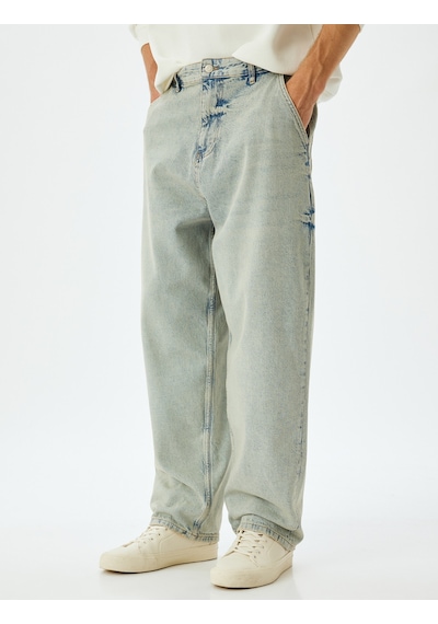 Koton Baggy Kot Pantolon Rahat Kesim Cep Detaylı Pamuklu Açık İndigo 5wam40115ıd Açık İndigo