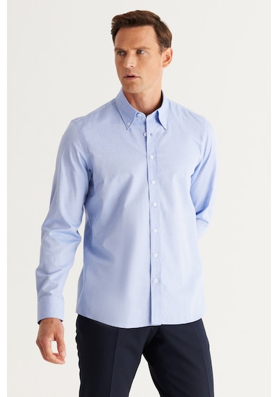 AC&Co / Altınyıldız Classics Erkek Mavi Slim Fit Dar Kesim Düğmeli Yaka %100 Pamuk Oxford Gömlek 4A2000000051MAVXXL Mavi