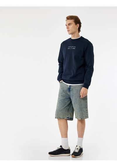 Koton Uzun Kollu Pamuklu Bisiklet Yaka Baskılı Sweatshirt Lacivert 6wam70038mk Lacivert