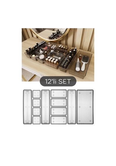 Meleni Home Modüler Çekmece İçi Düzenleyici Set 12'li  Siyah