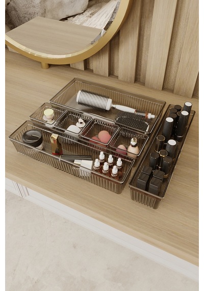 Meleni Home 7 Parça Çekmece İçi Akseuar Düzenleyici Set - Modüler Makyaj Organizer Siyah