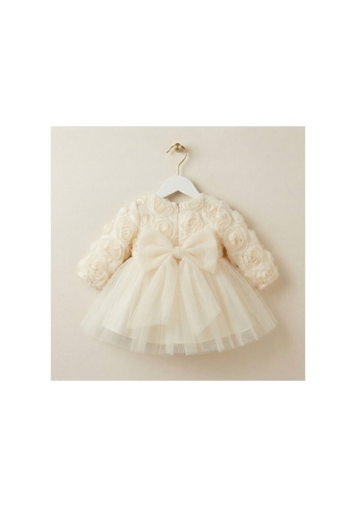 Ministok Rose Lady Uzun Kollu Kız Bebek Elbisesi Ekru