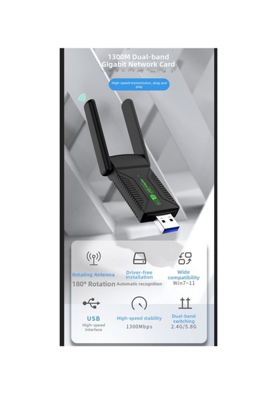 2.4g/5ghz 1300mbps Wifi Usb3.0 Adaptörü Wi-fi Dongle Alıcısı Yüksek Hızlı Sürücüsüz