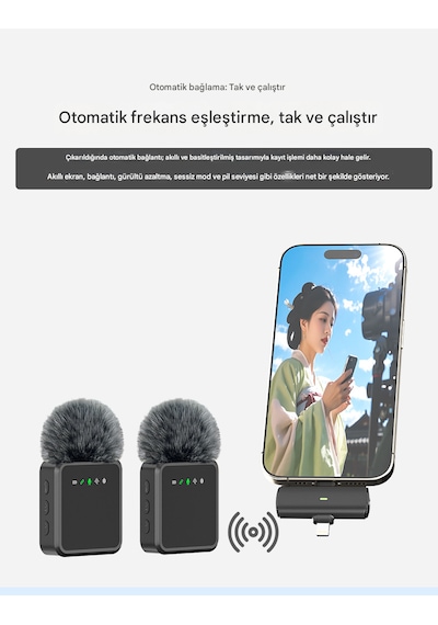 Kablosuz Tüylü Yaka Mikrofonu Apple Uyumlu iPhone Type-c Pc Tablet Video Kayıt Vlog Mikrofon Lightning Usb-c Çıkış