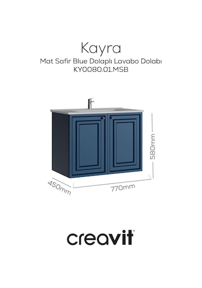 Creavit Kayra Mat Safir Blue Kapaklı Lavabo Dolabı 80cm Mavi Creavit Kayra Mat Safir Blue Kapaklı Lavabo Dolabı 80cm Mavi