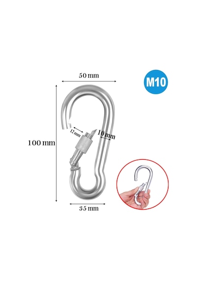 Ayrex Badem10 Karabina Kilitli 10 Mm Yaylı Kanca Paslanmaz Çelik Kilit Tırmanma Olta Kamp Ekipmanları Hamak Anahtar
