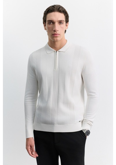 Avva Erkek Ekru Polo Yaka Fermuarlı Ön Jakarlı Uzun Kollu Regular Fit Kazak A62y5023 Avva Erkek Ekru Polo Yaka Fermuarlı Ön Jakarlı Uzun Kollu Regular Fit Kazak A62y5023