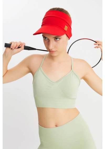 Butikgiz Kadın Uv Korumalı Katlanabilir Üstü Açık Yumuşak Siperli %100 Pamuklu Penye Tenis Vizör Şapka Kırmızı