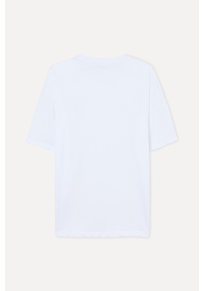 Mudo Erkek Erkek Beyaz Baskılı Oversize Bisiklet Yaka T-shirt 1267930