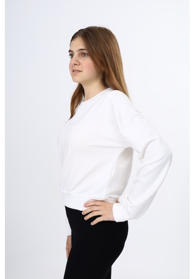 Toontoy Kız Çocuk Düşük Omuz Gazeli Okul Sweatshirt Ekru