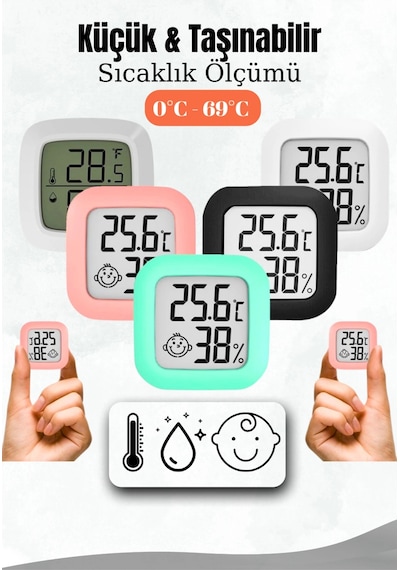 Mini Bebek Sıcaklık Nem Ölçer Lcd Oda Termometre Duvara Takılabilen Masaüstü Isı Göstergesi Beyaz