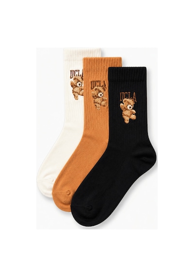 UCLA Jean 3'lü Siyah Turuncu Beyaz Uzun Pamuklu Jakarlı Standard Fit Unisex Çorap Siyah-turuncu-beyaz