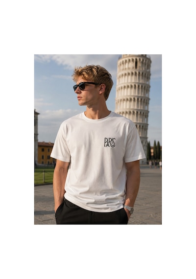 Me Selection Paris Tasarım %100 Pamuk Unisex Basic Tişört Beyaz