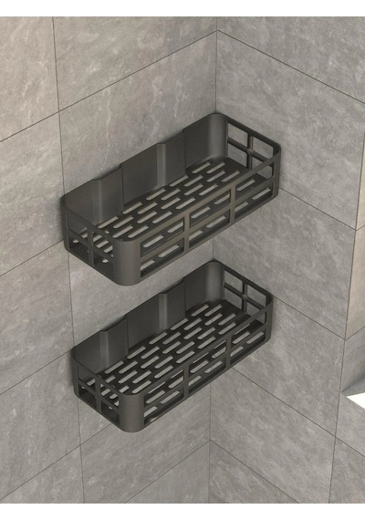 Banyo Düzenleyici Şampuanlık Sabunluk 2 Li Set Yapışkanlı Duşakabin Düzenleyici Organizer Siyah