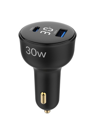 30w Led Ekranlı Type-c + Usb-a Araç Şarj Aleti İphone & Android & Tablet Araç İçi Şarj Cihazı