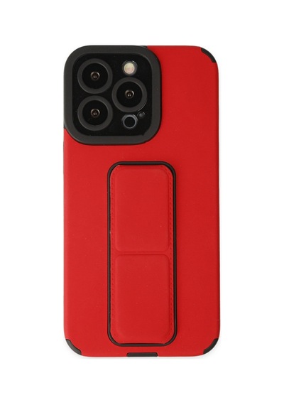 Apple Uyumlu iPhone 13 Pro Max Uyumlu Kılıf Mega Standlı Silikon - Kırmızı